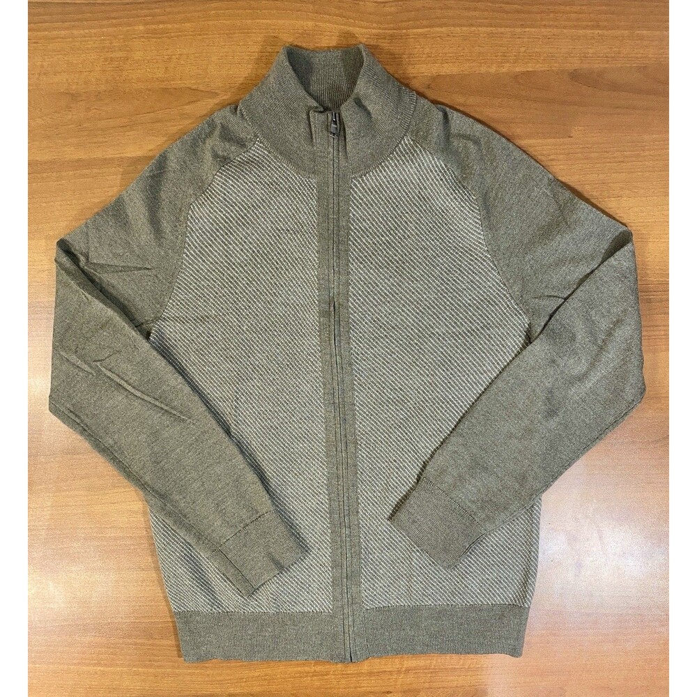 Banana Republic Mens L Merino Wool Blend Full Zip Cardigan Sweater Preppy